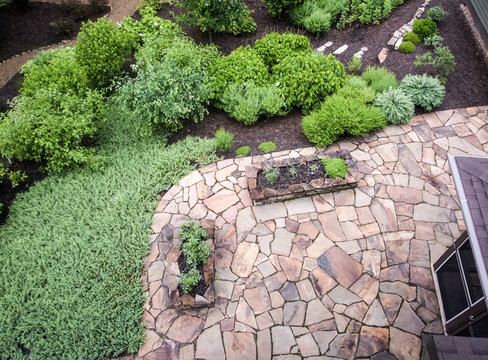 Aerial View of Tennessee Flagstone Patio with raised beds