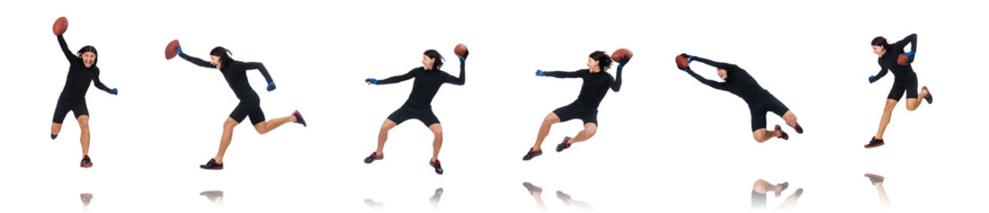 Man playing american football isolated on white