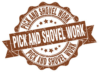 pick and shovel work stamp. sign. seal