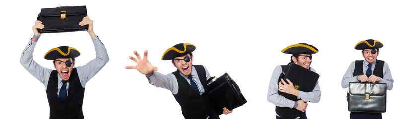 One-eyed man with tricorn isolated on white     