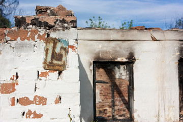 Walls of the burnt abandoned house.