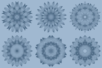 Set of Mandala Pattern. Traditional Indian Mandala. Orient Tribal Circle Sign Illustration. Vector Illustration. Pastel blue color