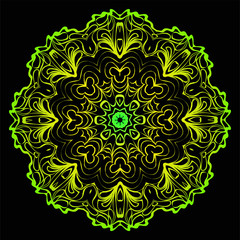 Fashion Print With Mandala Floral Ornament. Vector Illustration. Art Traditional, Islam, Arabic, Indian, Magazine, Elements With Mandala. Black green color