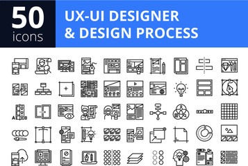 UX-UI designer and design process Icon Set
