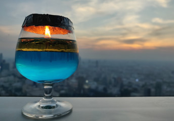 Top level city overview cityscape sunset skyline
