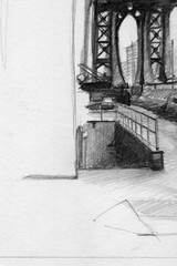 city street. graphic arts. pencil drawing