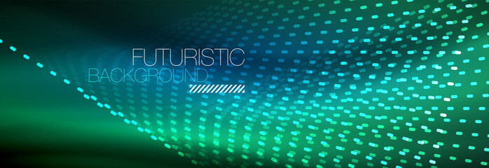 Fototapeta premium Glowing light particles in dark neon space, magic glow shiny abstract background