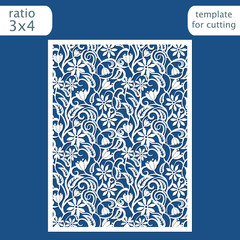 Laser cut wedding invitation card template.  Cut out the paper card with floral pattern.  Greeting card template for cutting plotter. Vector.