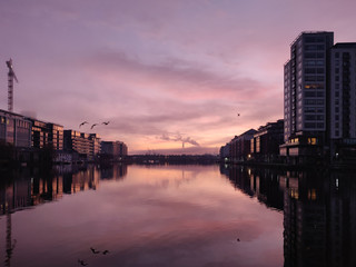 Dublin canal river industry sunset reflection