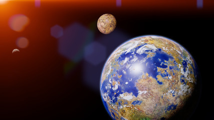 Obraz na płótnie Canvas idyllic alien planet, exoplanet with moons (3d space illustration)