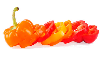 Red and yellow bell peppers  isolated on white background