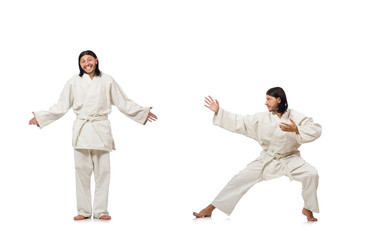 Karate fighter isolated on white