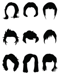 Silhouettes of hair styling on a white background