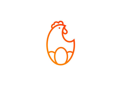 Linear logotype chicken with eggs for the farm