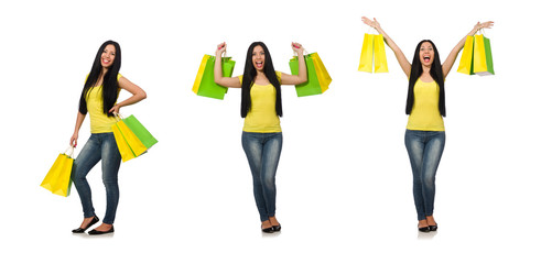 Woman with shopping bags isolated on white