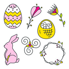 easter card with bunny, flowers and eggs