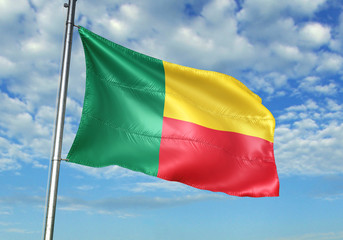 Benin flag waving sky background 3D illustration