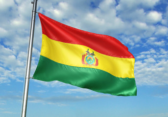 Bolivia flag waving sky background 3D illustration