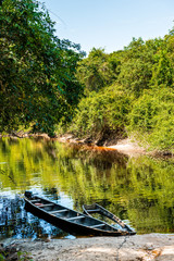 Boats anchored at the Yutaje harbor. Amazonas State, Venezuela