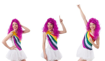 Woman with wig isolated on white 