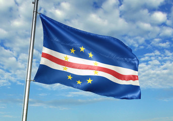 Cabo Verde flag waving sky background 3D illustration