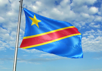 Congo flag waving sky background 3D illustration