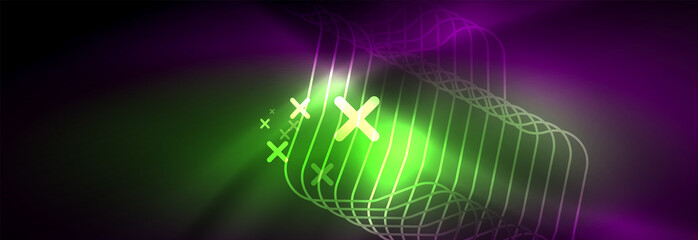 Glowing neon abstract lines, techno futuristic template