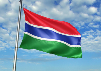 Gambia flag waving sky background 3D illustration
