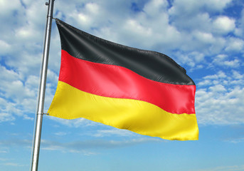 Germany flag waving sky background 3D illustration