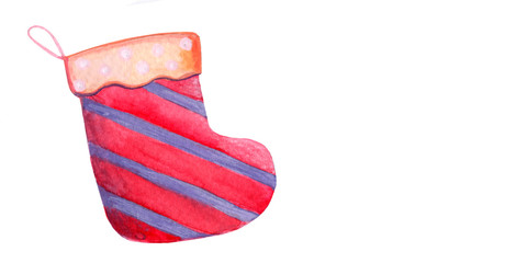 Fototapeta premium Sock. Christmas. Merry Christmas. watercolor illustration