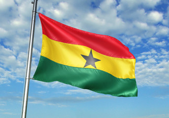 Ghana flag waving sky background 3D illustration