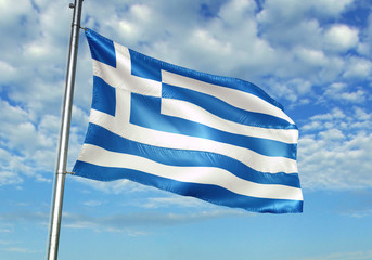 Greece flag waving sky background 3D illustration