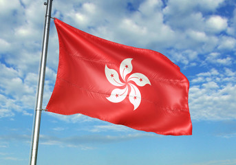 Naklejka na ściany i meble Hong Kong flag waving sky background 3D illustration