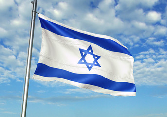Israel flag waving sky background 3D illustration
