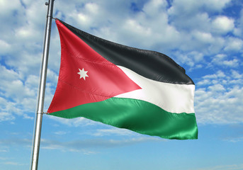 Fototapeta na wymiar Jordan flag waving sky background 3D illustration