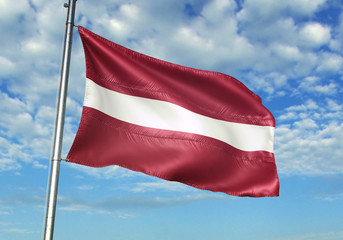 Naklejka na ściany i meble Latvia flag waving sky background 3D illustration
