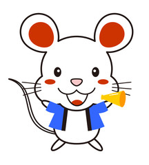 法被を着て大売り出しの呼び込みをしているねずみ イラスト