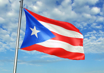 Puerto Rico flag waving sky background 3D illustration
