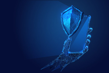 SHIELD and phone low-poly blue