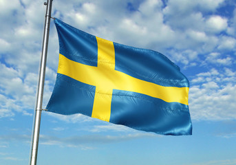 Sweden flag waving sky background 3D illustration