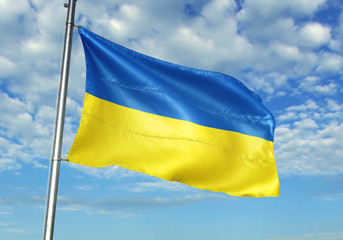 Ukraine flag waving sky background 3D illustration