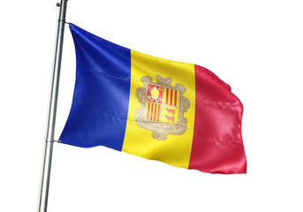 Andorra flag waving isolated white background 3D illustration