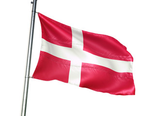 Denmark flag waving isolated white background 3D illustration