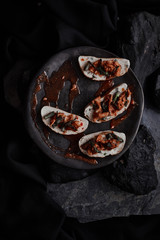 Spicy stir fried pork with red curry paste canapes.