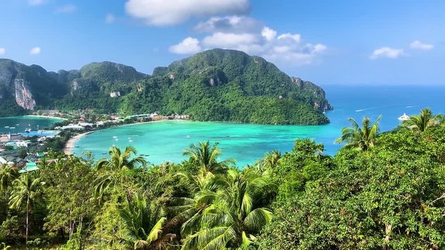 Beautiful tropical island Phi Phi don in Thailand panorama shooting with view point