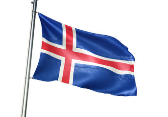 Iceland flag waving isolated white background 3D illustration
