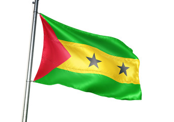 Sao Tome and Principe flag waving isolated white background 3D illustration