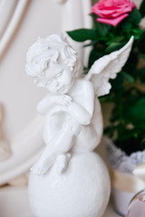 Amur. Cupid figure. Vintage. Vintage Cupid. Boy angel. Valentine's Day. Eros. Baby. Romantic figurine. White statue. Interior statue. Sleeping angel Vintage postcard Vintage Cupid White angel Wings