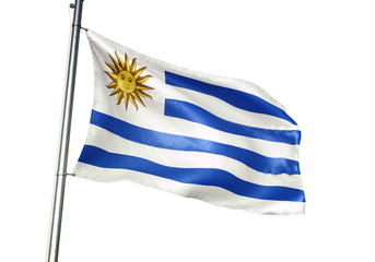 Fototapeta premium Uruguay flag waving isolated white background 3D illustration