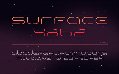 Sci-fi futuristic technology alphabet, uppercase letters and numbers. 